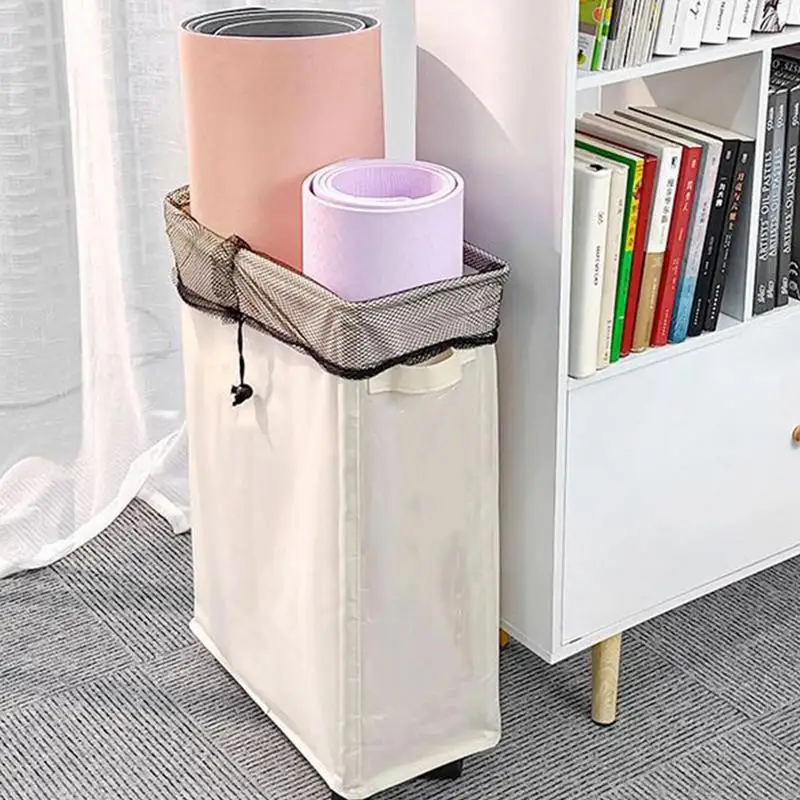 Collapsible Laundry Baskets Large Slim Folding Hamper Freestanding Narrow Corner Bin With Handle Dirty Clothes Storage