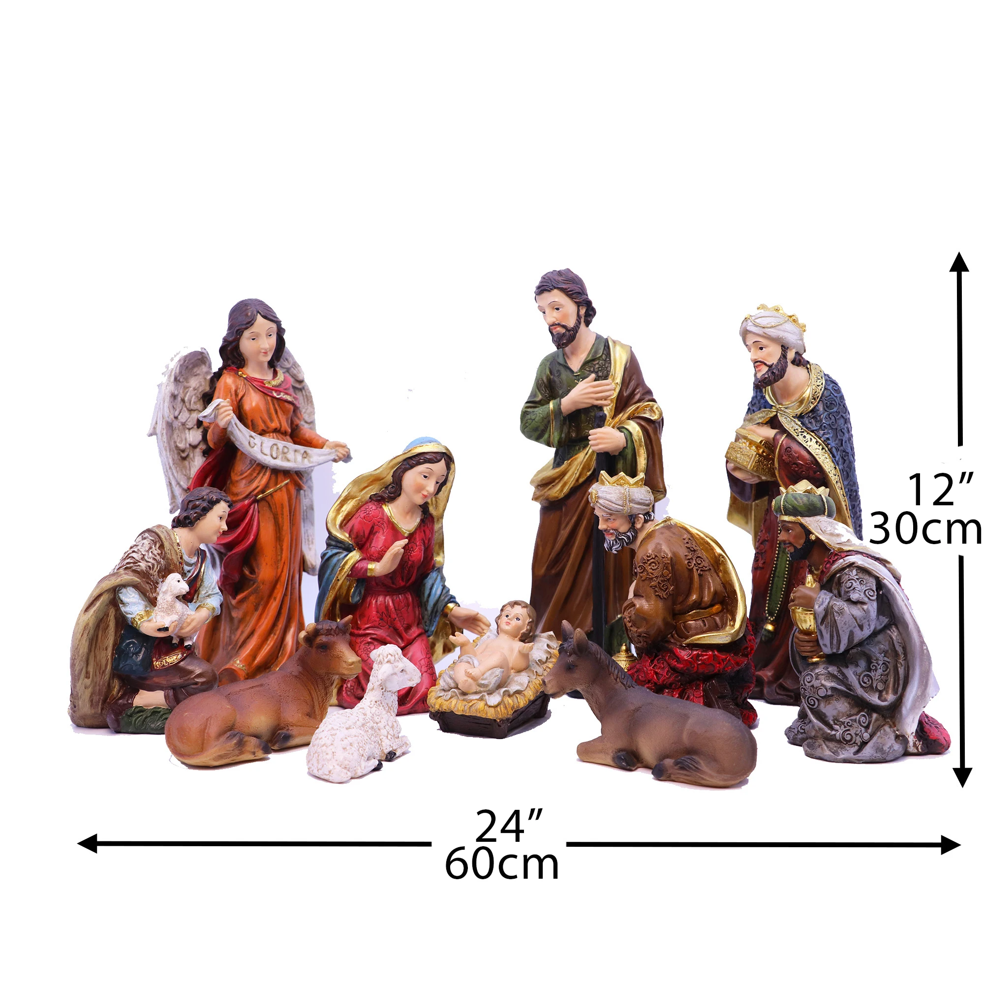 Nativity Set Large 12“ Figurines Statue Jesus Manger Christmas Crib Ornament Church Holiday Home Decoration 11 Piece Big Size