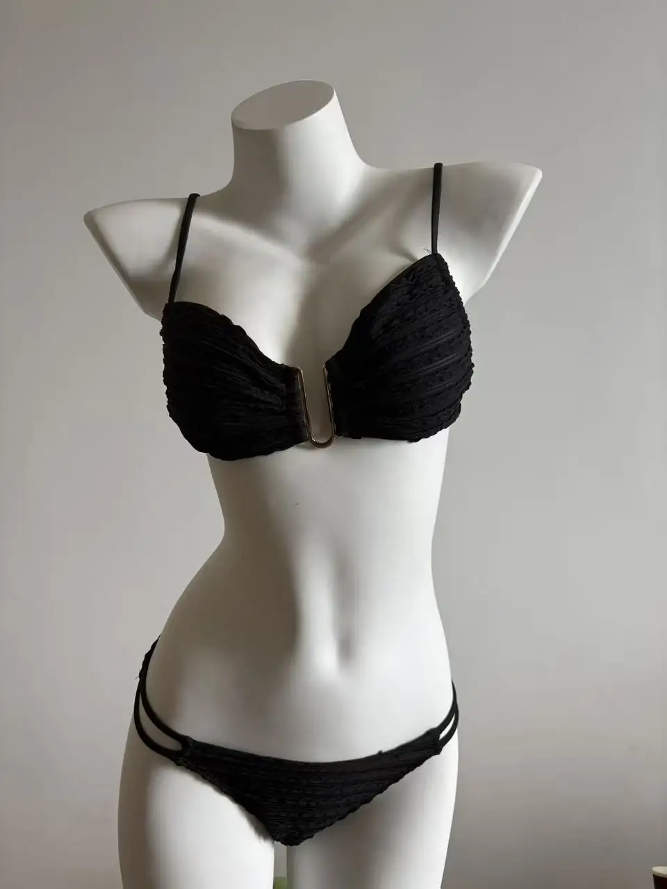 

Pure Color Bikini Swimsuit High Waist Metal U Sexy Women's Swimming Costume for Thermal Spa Vacation Female Swimwear