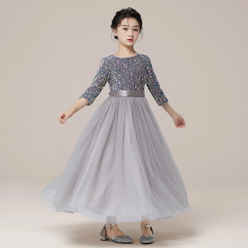 

Girls Princess Breathable Shining Evening Dress Children Birthday Photography Wear Kids Piano Party Prom Performance Costume