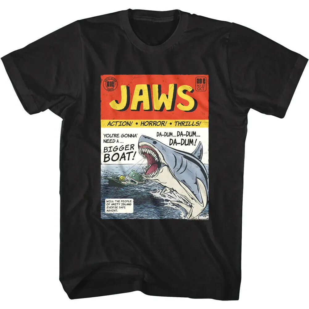 Jaws Comic Book Cover Men's T shirt Vintage Shark Movie 70s Adventure Week For Him