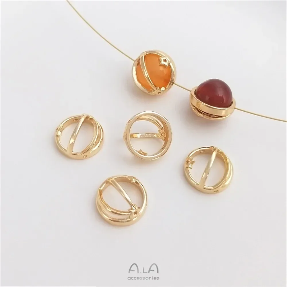 14K Gold Plated Planet Half Circle Empty Holder Set Pearl Ring Crystal Pearl Partition Bead Holder DIY First Jewelry Accessories