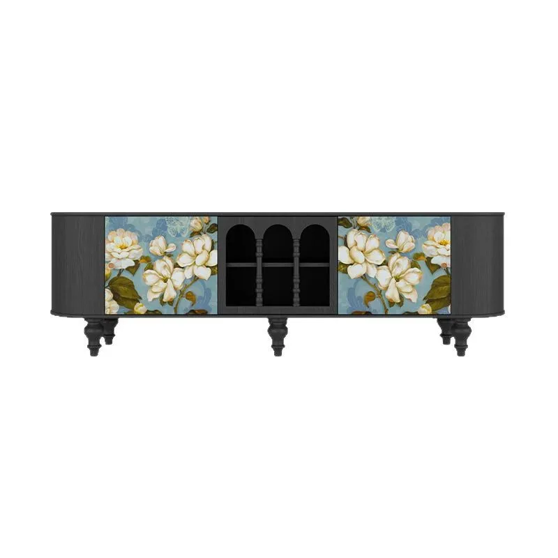 

French retro painted lacquer painting solid wood dining side cabinet oil living room home TV cabinet