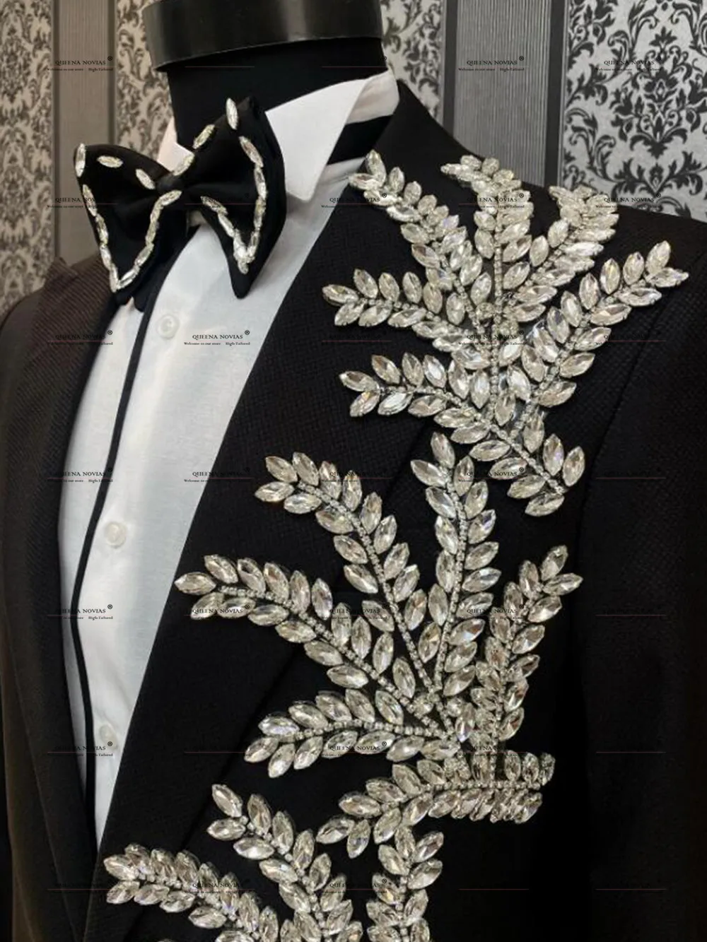 Costumes perlés en diamant de luxe pour hommes, blazers de Rhà simple boutonnage, vêtements de marié 2 pièces, smokings de mariage