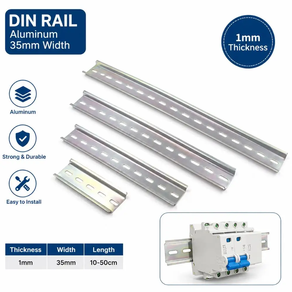 Durable Aluminum DIN Rail Universal Type 1mm Thickness Guide Rails 10-50cm Slotted Guide Electrical Installation