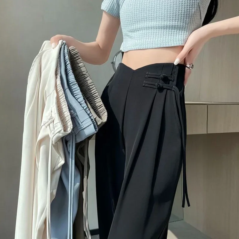 

2025 Summer New Lady Straight Leg Suit Pants Female Chic Designer High Waisted Trousers Women Fashion Solid Loose Daily Slacks