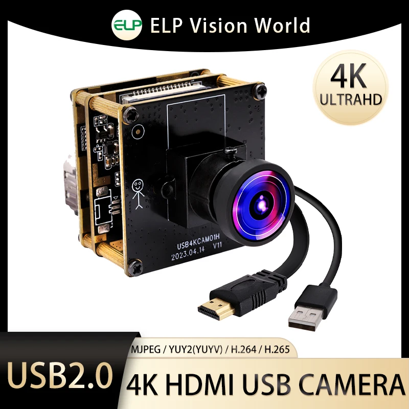 ELP 4K HDMI USB Camera Module IMX415 CMOS Webcam H.265 H.264 2160P 30fps 2X Digital Zoom USB Camera Mini Lightburn Camera For PC