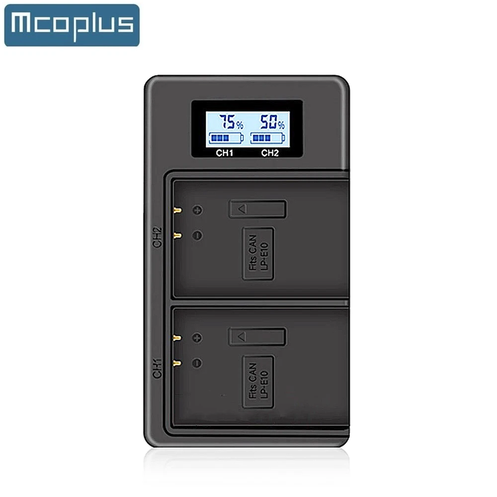 Mcoplus LP-E10 LCD Dual Battery Charger for Canon EOS Rebel T7 T6 T5 T3 T100 4000D 3000D 2000D 1500D 1300D 1200D 1100D Kiss X50