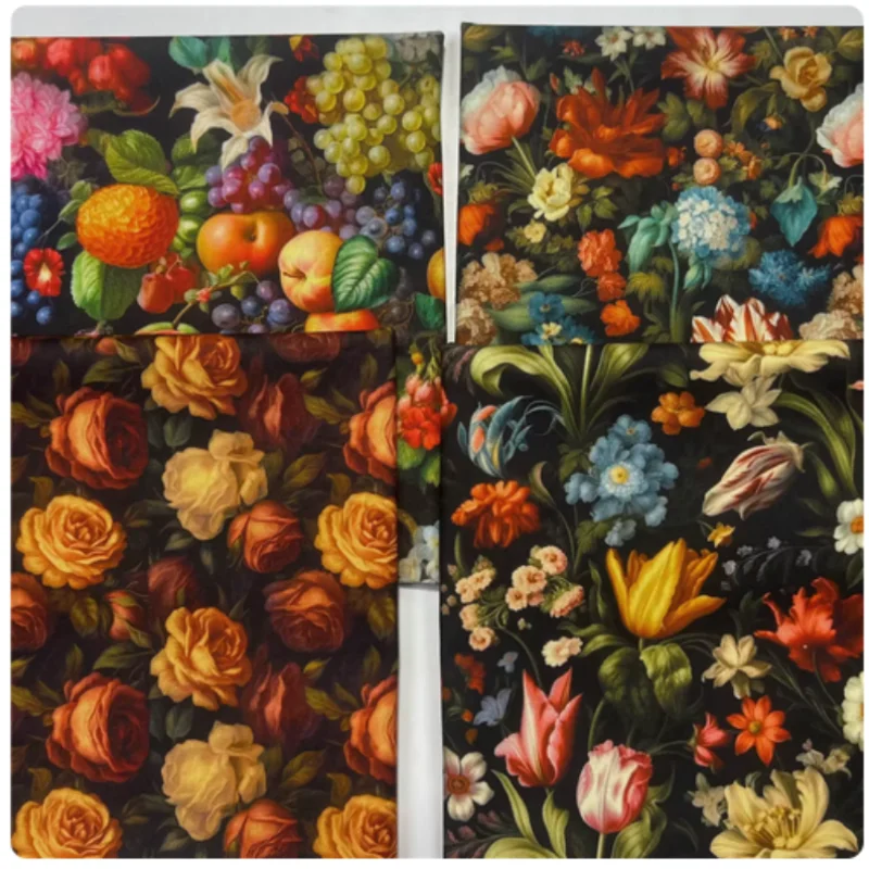 

Retro Oil Painting Rose Fruit Print Pure Cotton Fabric, Handmade DIY Garment, Dress, Notebook Sewing Cloth, M120