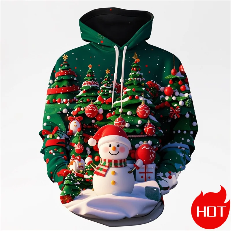 Fashion New 3D Happy Christmas Printing New in Hoodies Sweatshirts Cute Snowmen Christmas Ornament Graphic Pullovers Clothing