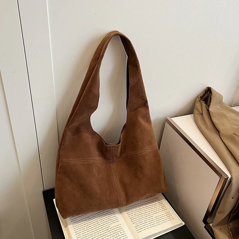 

Tote Bag Large Capacity Retro Suede Commuting Simple Underarm Mother Bag 2024 Autumn/winter New Shoulder Bag Una Bolsa De Hombro