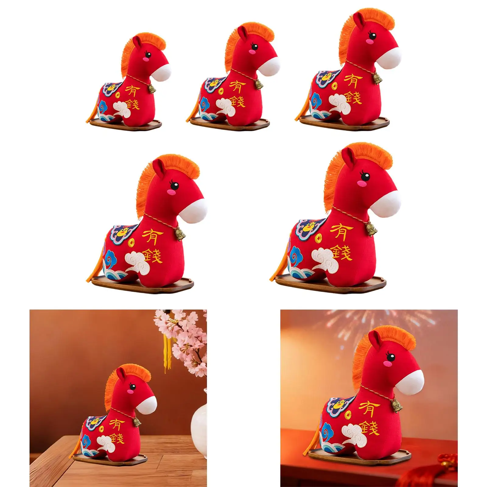 Plush Horse Toy Red Lucky Mascot Animal Plushie for 2026 Chinese New Year Spring Festival Decoration