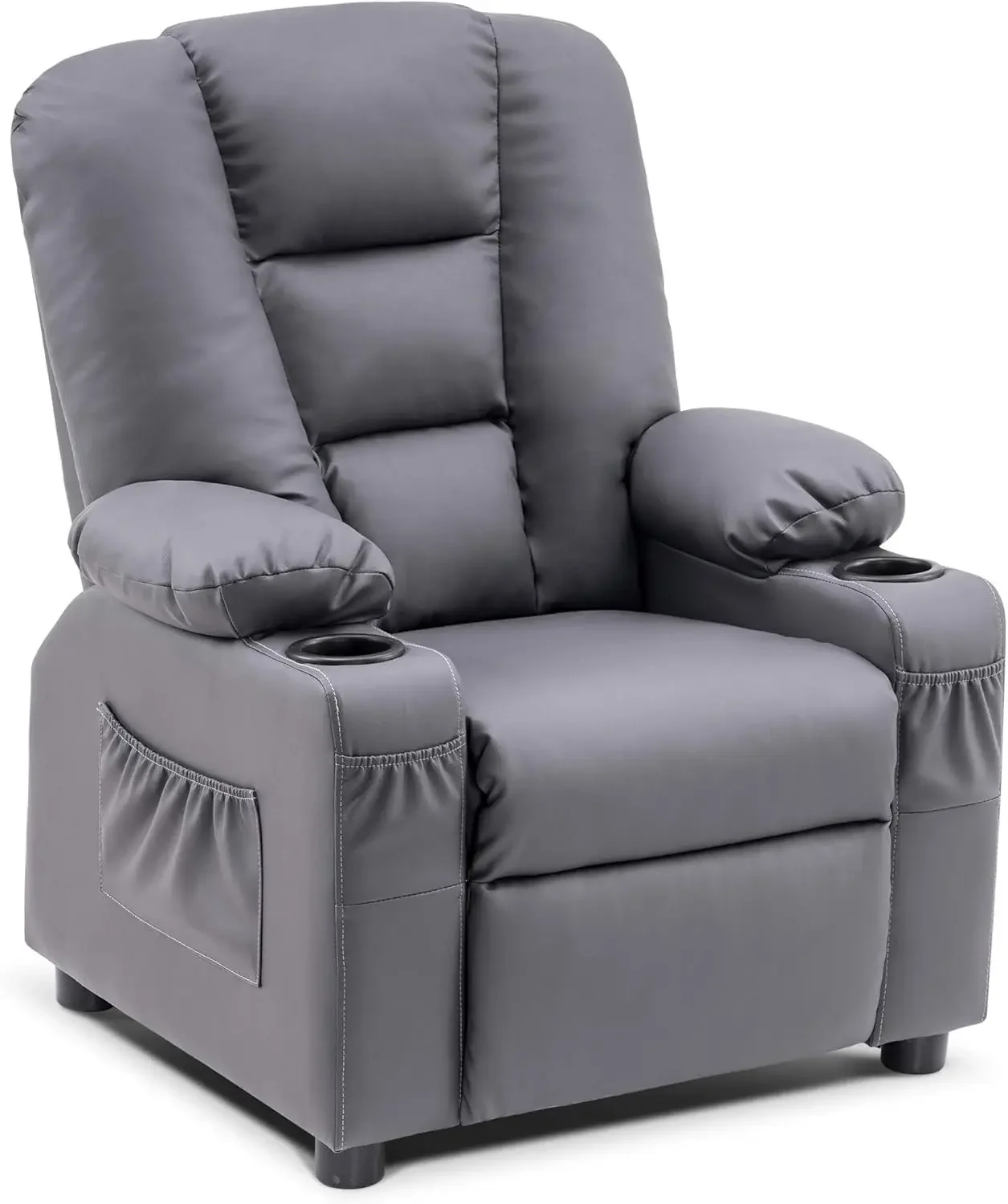 Big Kids Recliner for Ages 3+, Child Recliner Chair, Toddlers Recliner Sofa with Cup Holders, Faux Leather, 7322(Dark Grey)