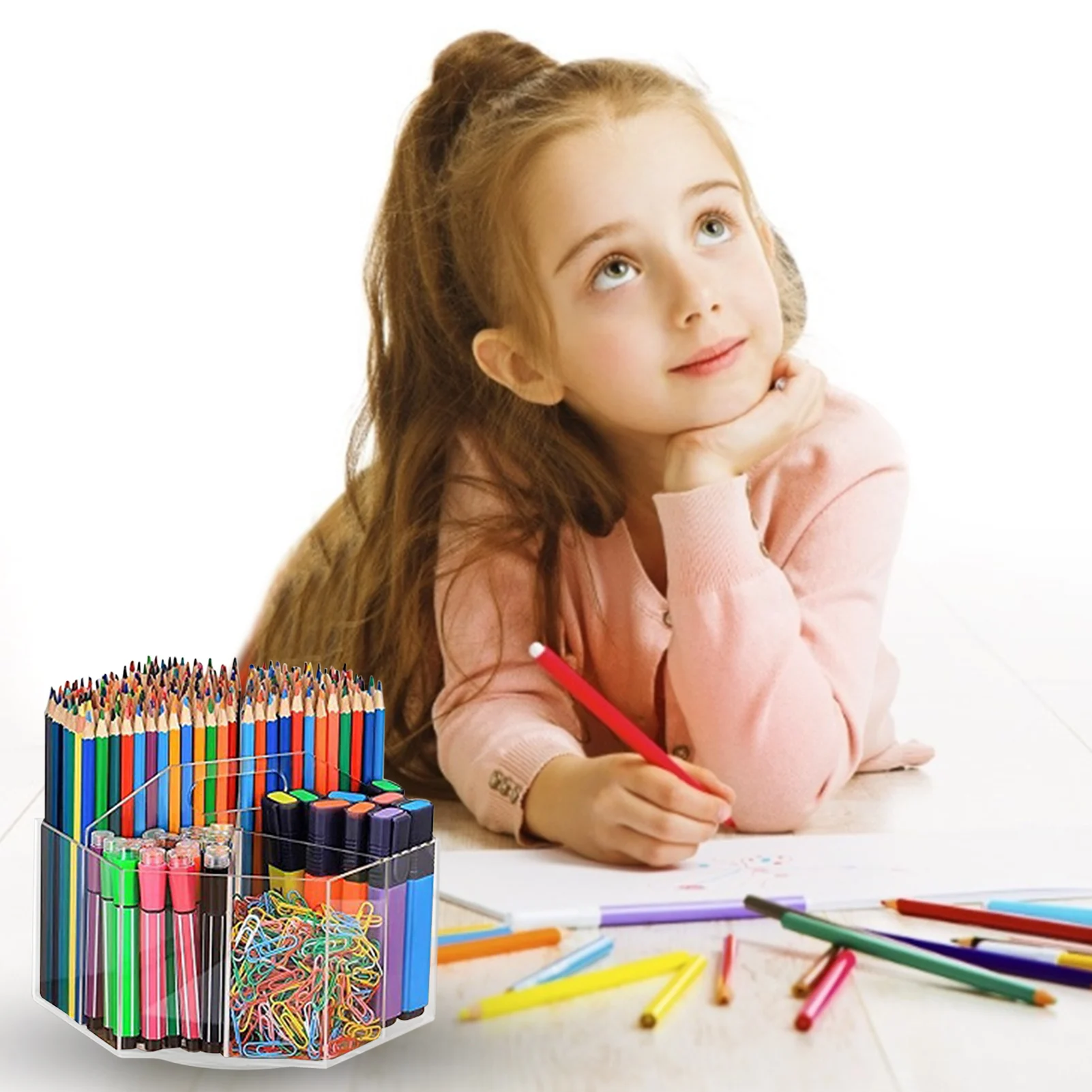 360 rotierenden Acryl Stift Halter Dreh Klaren Pen Veranstalter Kunst Schreibwaren 6 Fächer Lagerung Kunststoff Tragbare Handwerk Storag