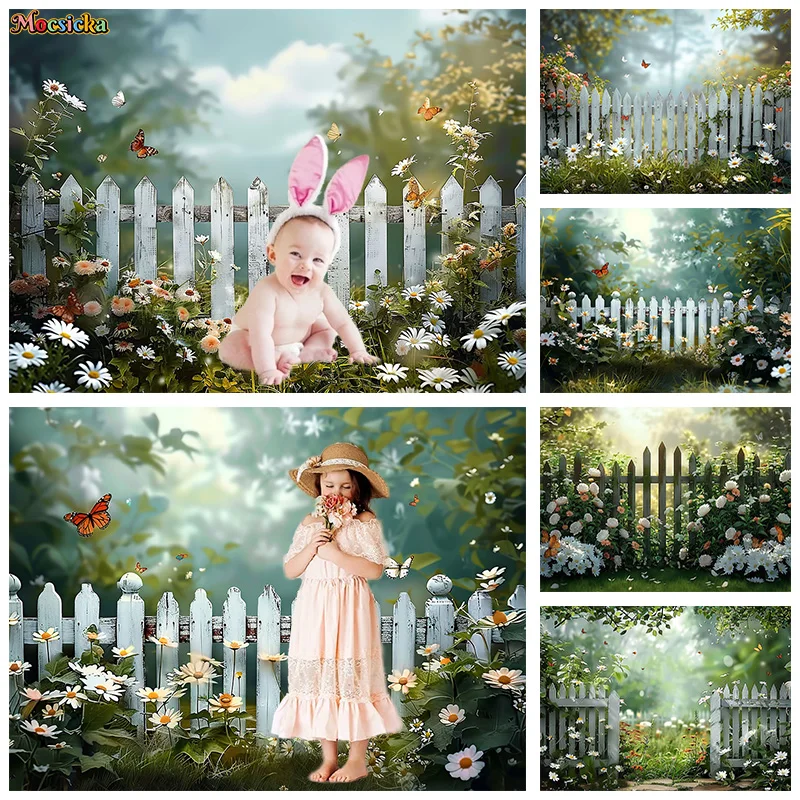 Mocsicka Spring Party Photography Backdrops Garden Flower Greenery Decor Backgrounds Adult Kids Portrait Studio Banner Photo