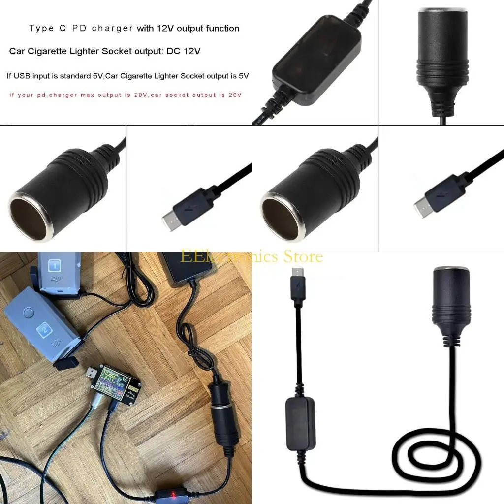 B03C Car Cigarette Socket Female Step Up Cable for Driving Recorder GPS Fan