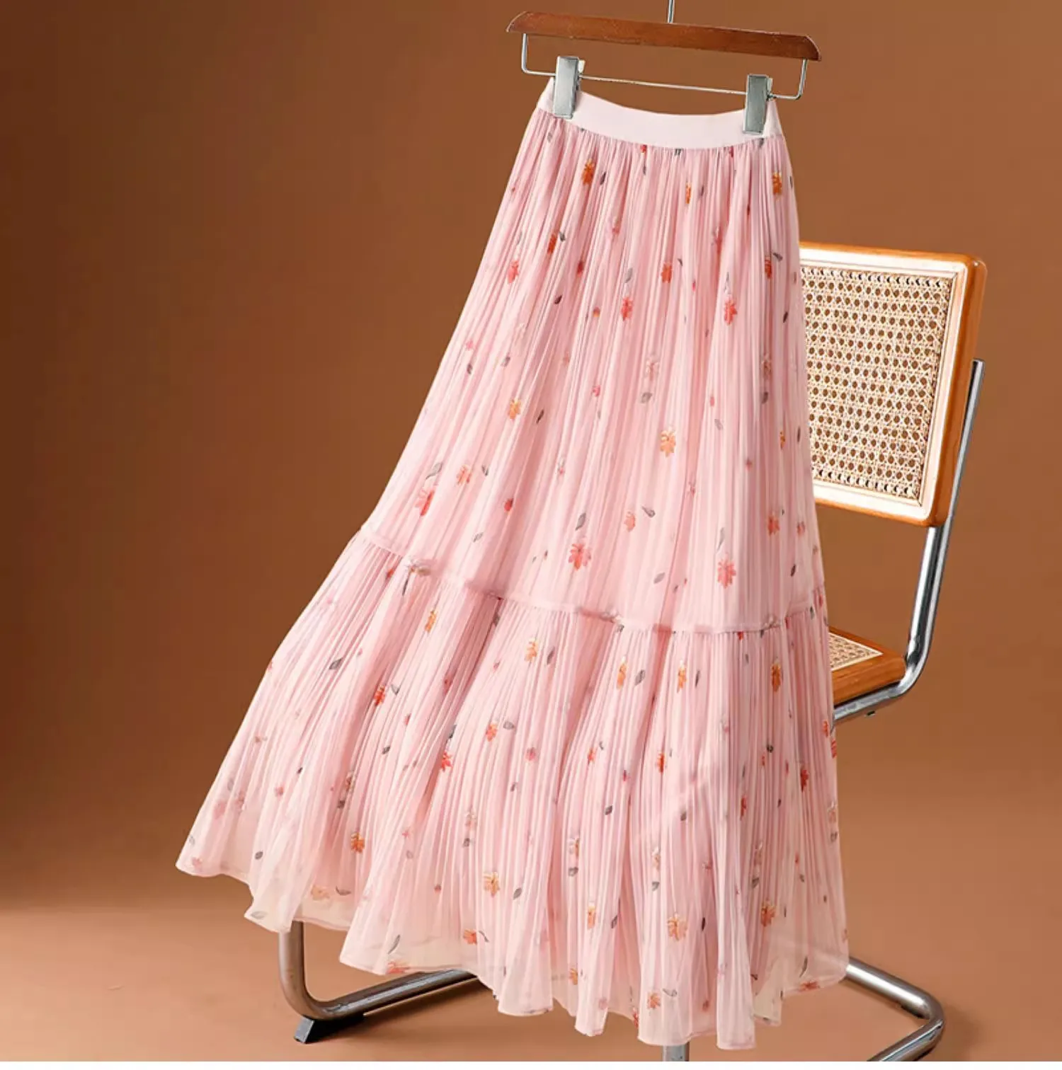 Petite jupe florale en maille plissée pour femmes, nouvelle jupe mi-longue en Tulle féerique, printemps et été