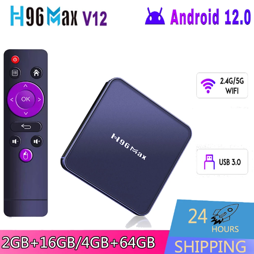 H96 MAX V12 Android 12.0 Smart Tv Box 2G 4G 32Gb 64Gb Wifi 2.4G & 5.8G 4K HD Media Player TVBOX BLE 4.0 Fast RK3318 Set top box