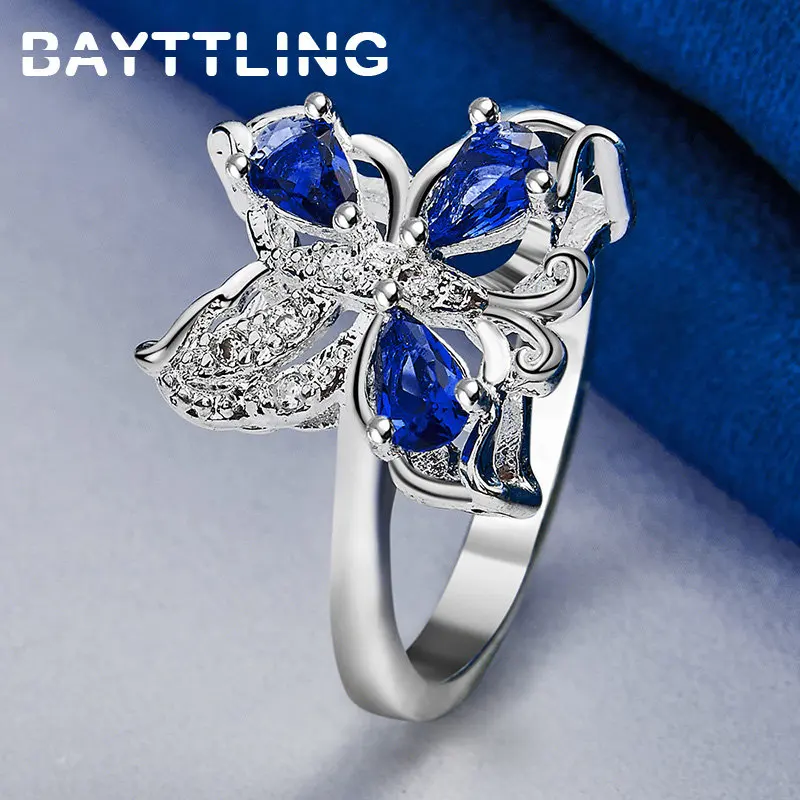 

New 925 Sterling Silver Ring Charm Blue Zircon Butterfly Ring Women Fashion Wedding Gifts Temperament Jewelry Accessories