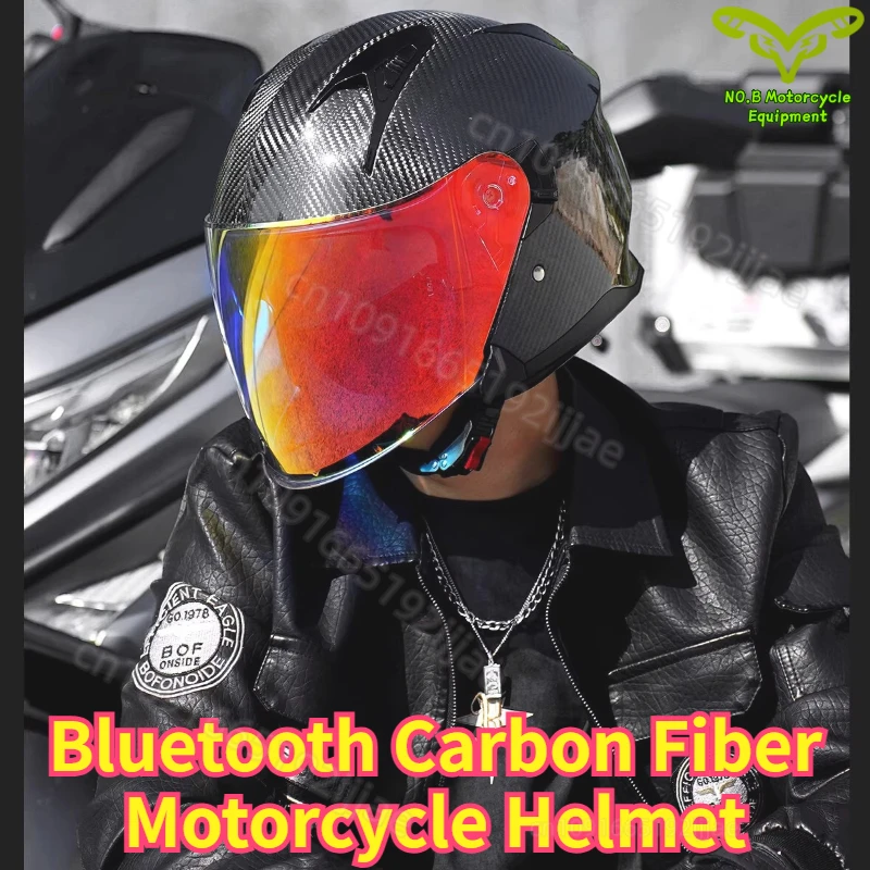 

Bluetooth Carbon Fiber Motorcycle Helmet 3/4 Half Helmet Lightweight for Scooter & Cruiser Street Riding
