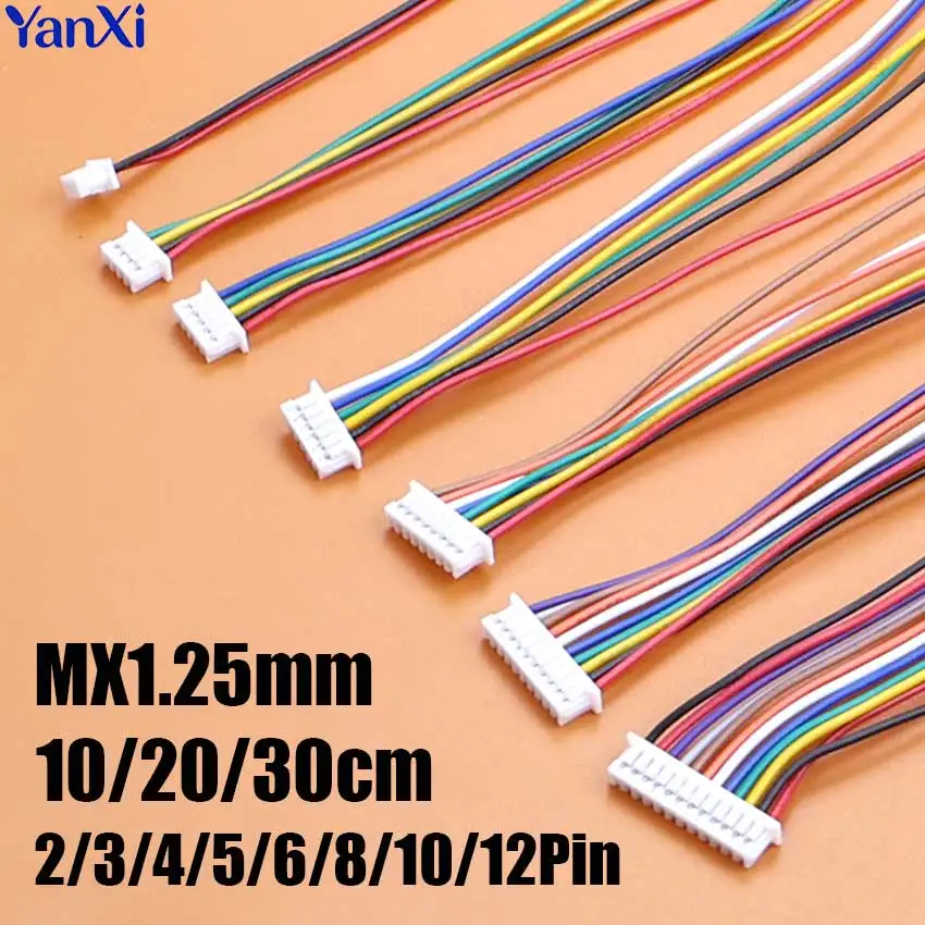 10 Stück MX1.25 Terminal-Kabelverbinder 2/3/4/5/6/8/10/12 Pin 1,25 mm Rastermaß Stecker 28AWG Elektronisches Verbindungskabel 10 cm/20 cm/30 cm