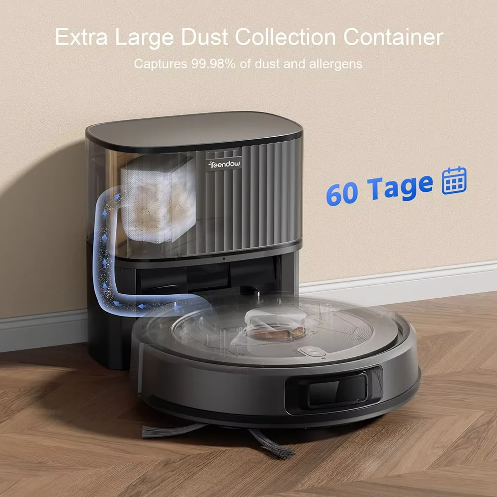 Station de vidage automatique pour robot aspirateur et serpillière Teendow D10S MAX, robot 2-en-1 balayage et lavage, aspiration puissante 4500Pa, navigation intelligente par cartographie