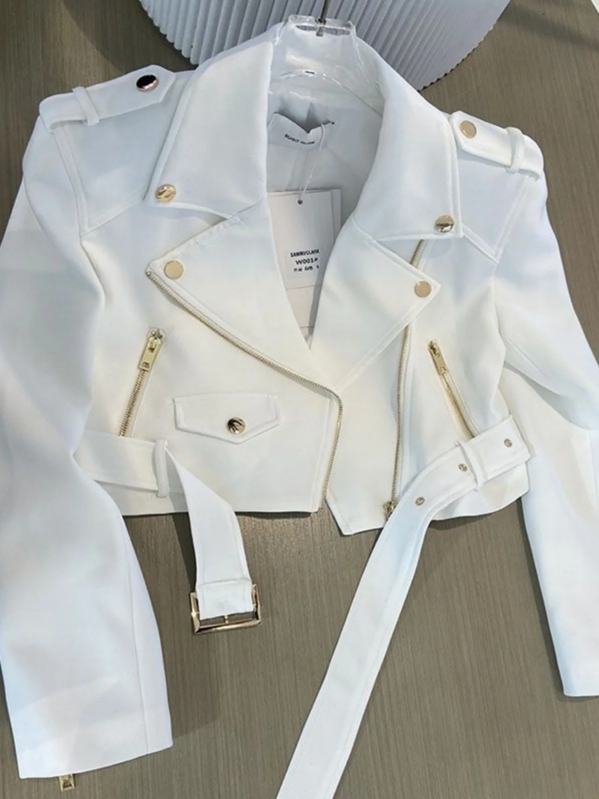 

Spring 2025 Women's Versatile ort Svel Jaet Korean Sle Motorcycle Coat Slimming Long Sve Suit Outerwear