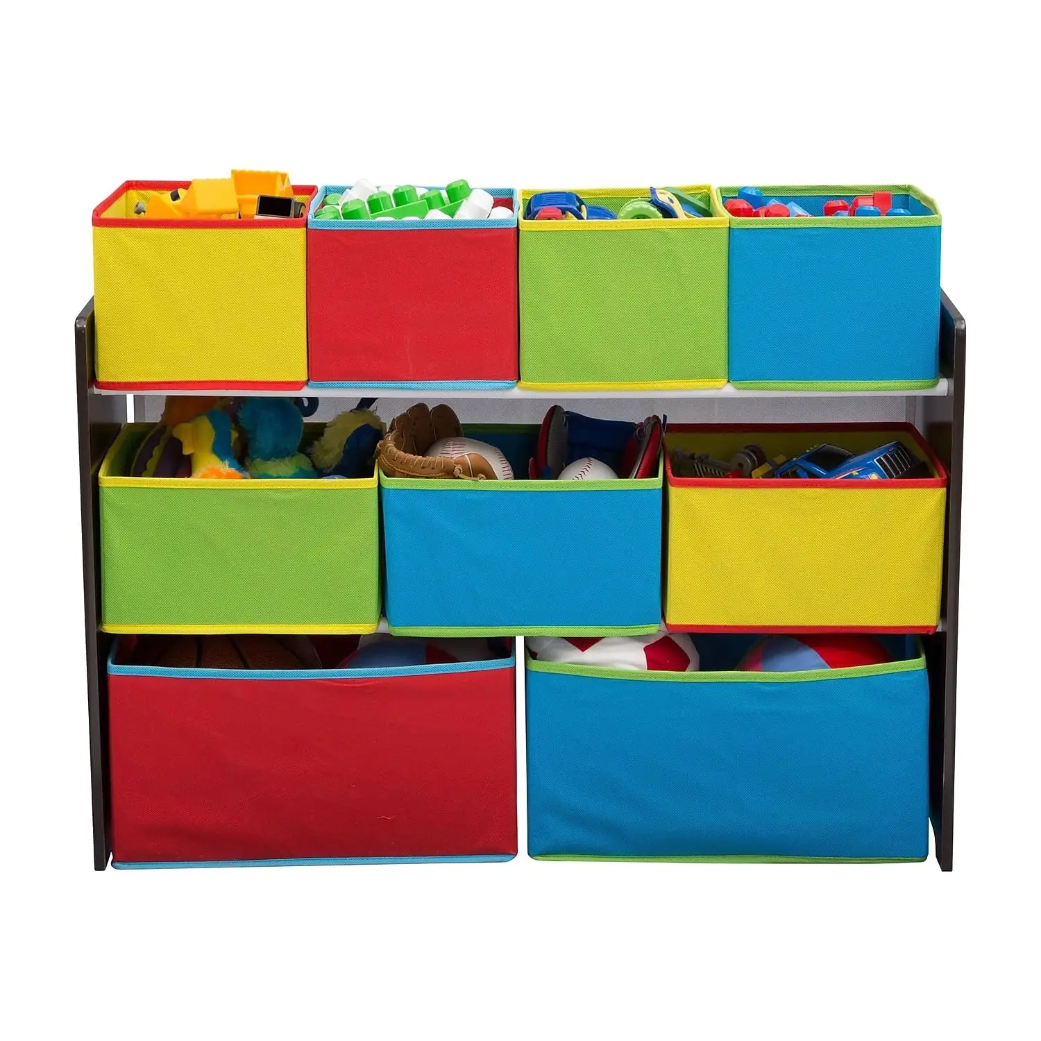 Kids Toy Organizer with Multi-Size Storage Bins, Dark Chocolate & Colorful Design for Ages 3-6