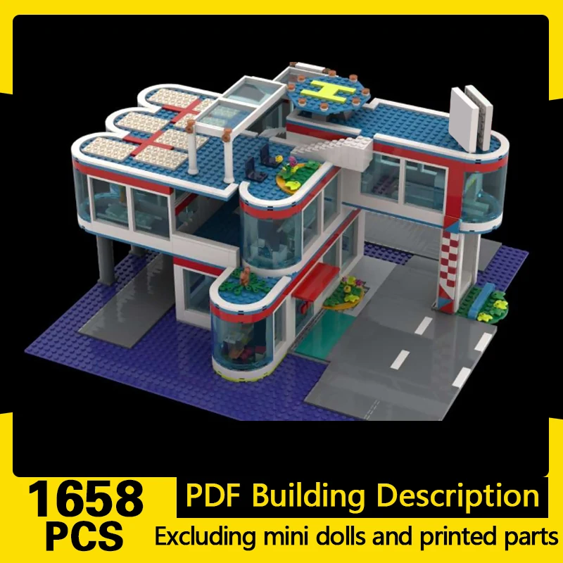 Modèle de vue sur la ville, briques de construction MOC, hôpital communautaire, technologie modulaire, cadeaux de vacances, ensemble de jouets à assembler pour enfants