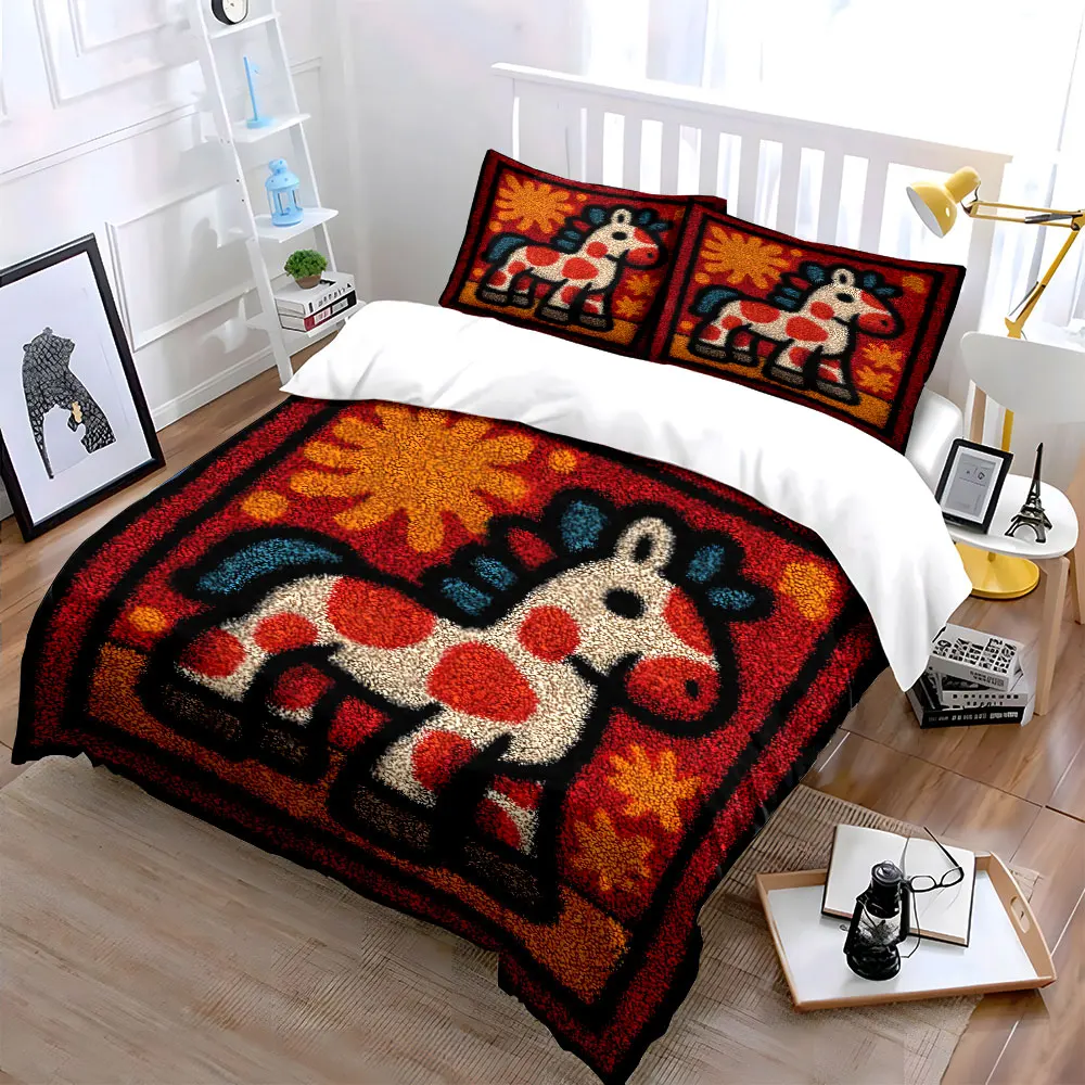 Decorative Spotted Horse Art Printed Duvet Cover Set 1 Duvet Cover+2 Pillowcase Multi Size Bedroom Bedding Decor Luxury Gift