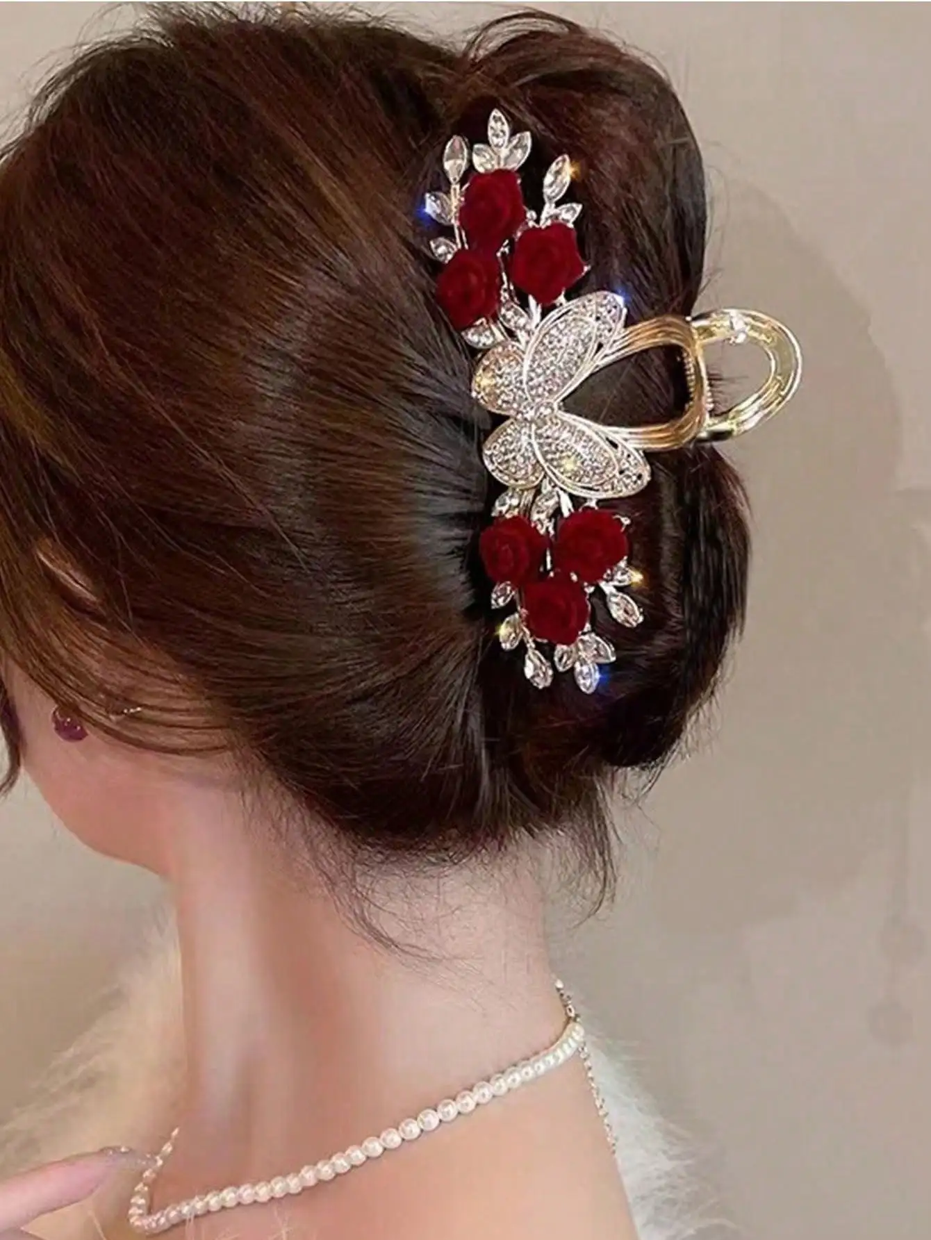 1 Pcs Fashion Exquisite Water Diamond Rose Flower Butterfly Hair Claws For Women Girls Party Hair Accessories