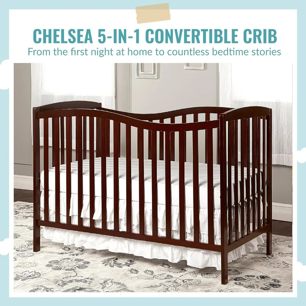 Culla convertibile Chelsea 5 In 1 In Espresso, certificata JPMA