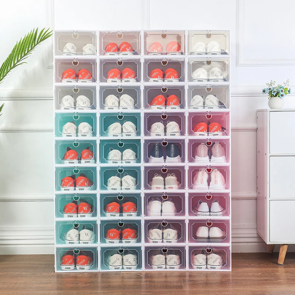 

6Pcs Shoes Storage Box Clamshell Design Waterproof Foldable Container Transparent Window Shoes Storage Box