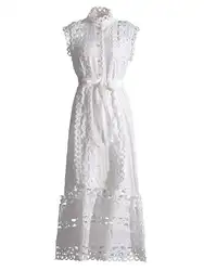JAMERARY Designer New Summer Holiday White Embroidery Cotton Long Dress Women Sleeveless Midi Prom Evening Dresses Party Robe