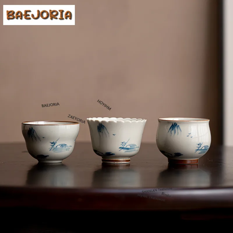Tasse à thé paysagère peinte à la main, bol à thé antique, tasse de dégustation de parfum, tasses de maître Jianzhan, tasses à thé aux fleurs, pour la maison et les cafés