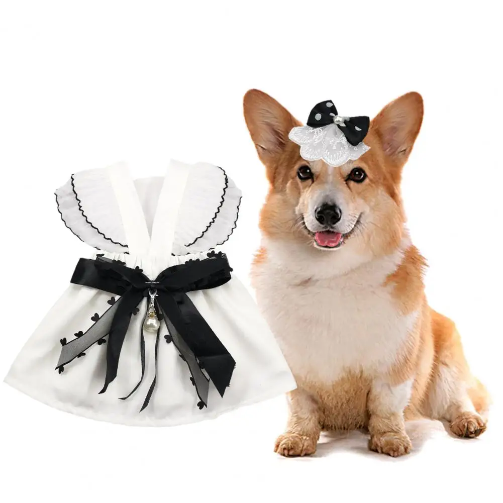 

Lovely Pet Dress Black Bowknot Colorfast Spring Summer Small Dog Puppy Cat Clothes Two-legged Pet Clothing Pet Accessories