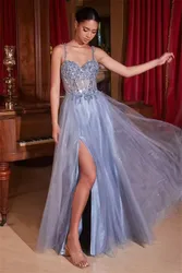 Customized Sparkling Tulle Evening Dress Elegant Women's Spaghetti Strap A-line Floor Length Wedding Dress vestidos de fiesta