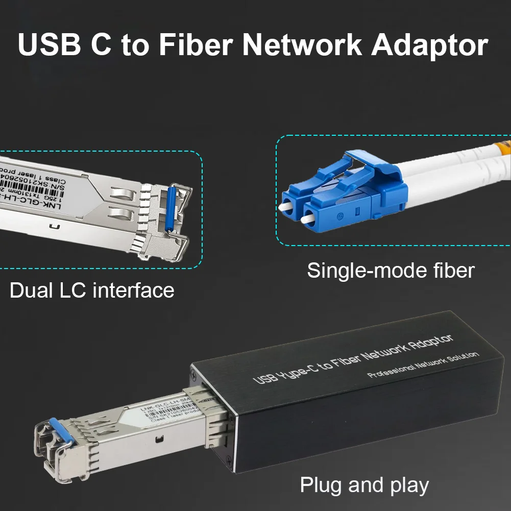 USB3.0 Type C to SFP/RJ45 Gigabit Fiber/Ethernet Network Adapter 100/1000Base-X/10/100/1000Mbp Compact NIC Network Card Open SFP