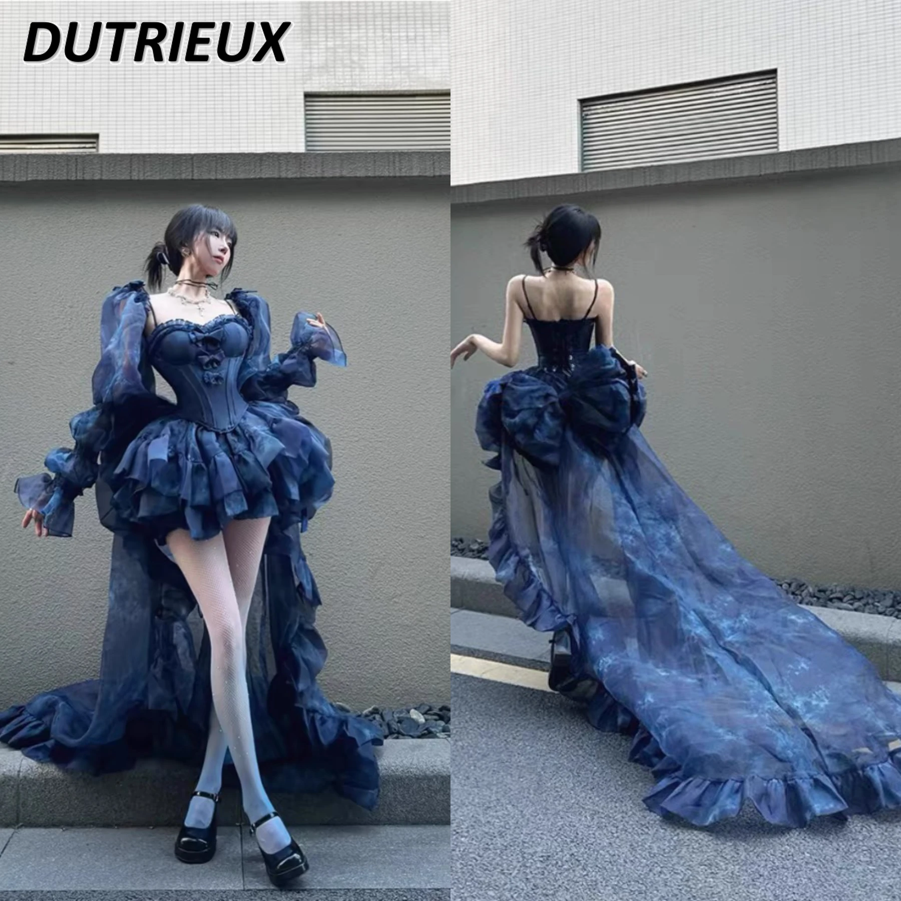 เจ้าหญิงหวานสไตล์สตรีชุดปาร์ตี้วันเกิดอ่างด้านบนโบว์ปิดไหล่Slimmingสั้นSuspender Topsและกระโปรงพัฟชุด