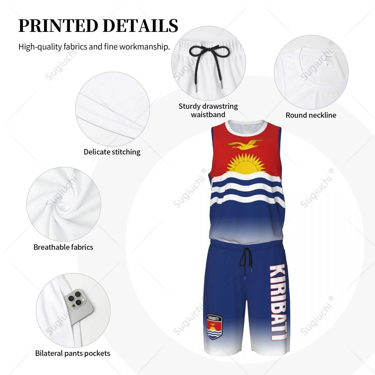 Jersey basket pria kiribatii Flag Jersey Set Mesh Shirt & celana tanpa lengan eksklusif Team-up nama kustom Nunber Unisex