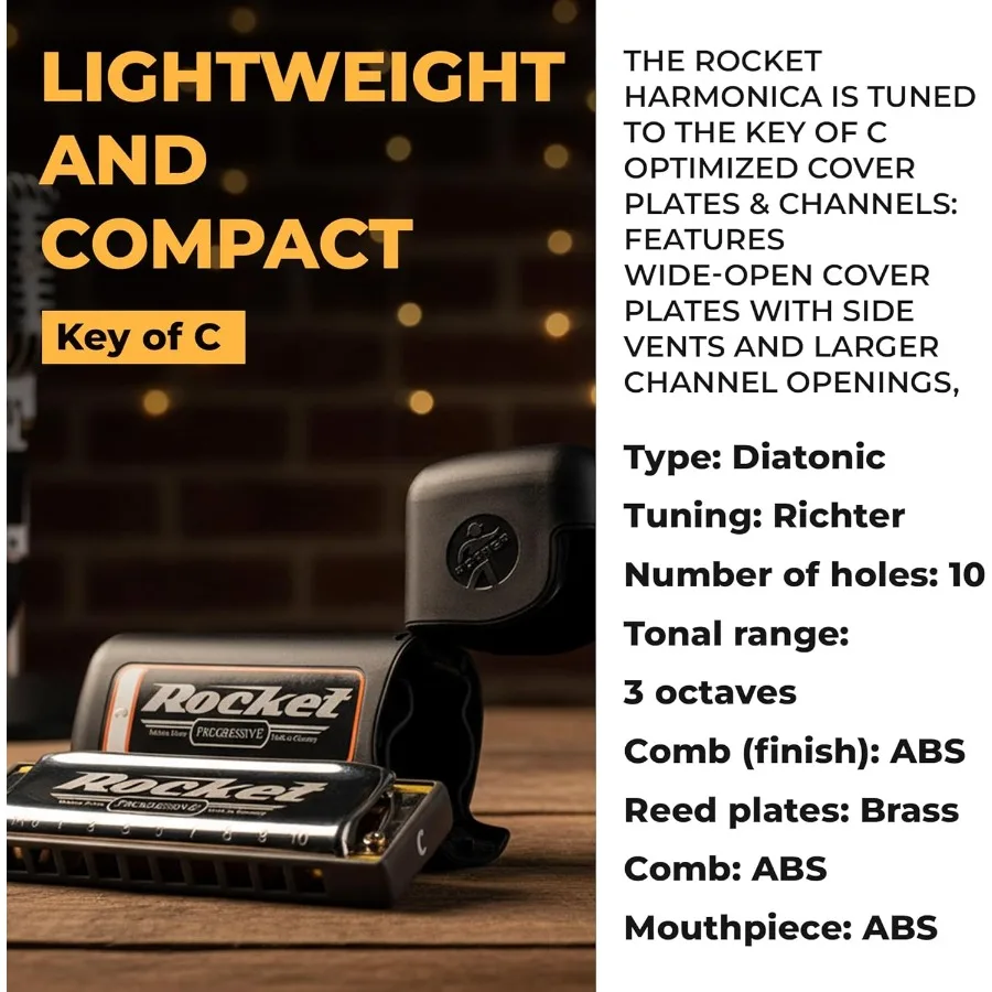 Harmonica à fusée progressif Hohner en clé de C avec pochette de protection et chiffon de polissage Austin Bazaar Premium idéal pour