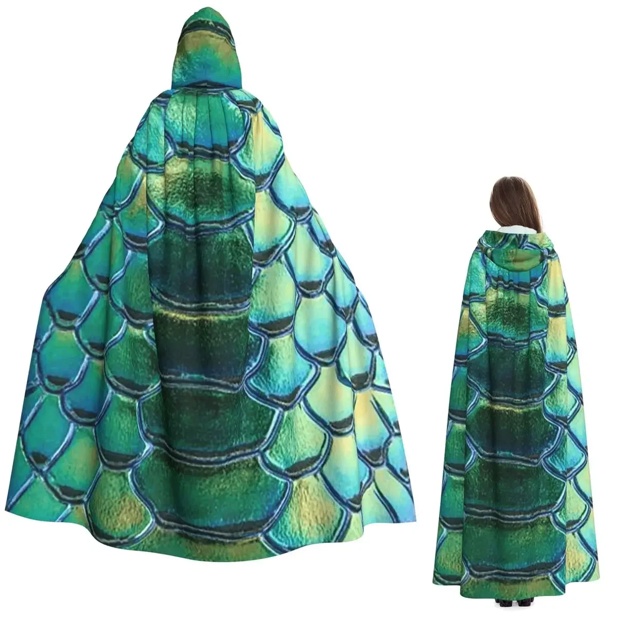 

Snake Skin Reptile Long Hooded Cloak Witch Medieval Costume Cosplay Cape HalloweenCoat Adult Unisex