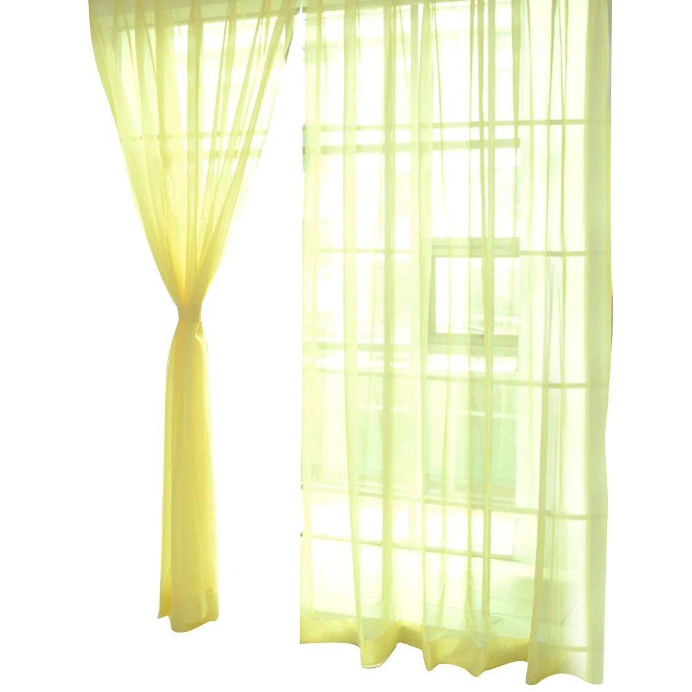 

Golden Yellow Transparent Tulle Window Sheer Rod Pocket Voile Curtains For Bedroom Living 100X200Cm Elegant Privacy