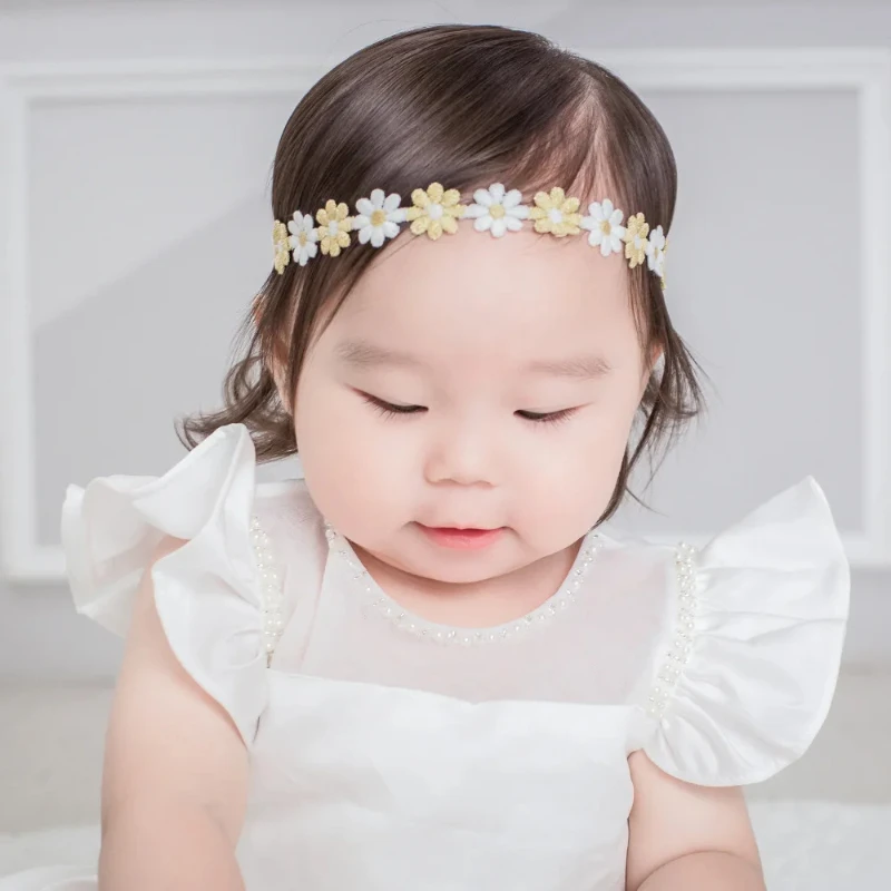 Baby Princess Lace Flower Headband Cute Soft Girl Hair Ornament Baby Birthday Elastic Hair Ornament White Headband Accessories