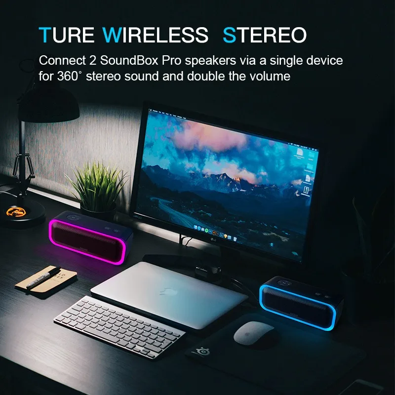 Bluetooth Speaker Sou-ndBox Pro Outdoor Waterproof TWS Stereo Deep Bass BASS Card Slot with Lights
