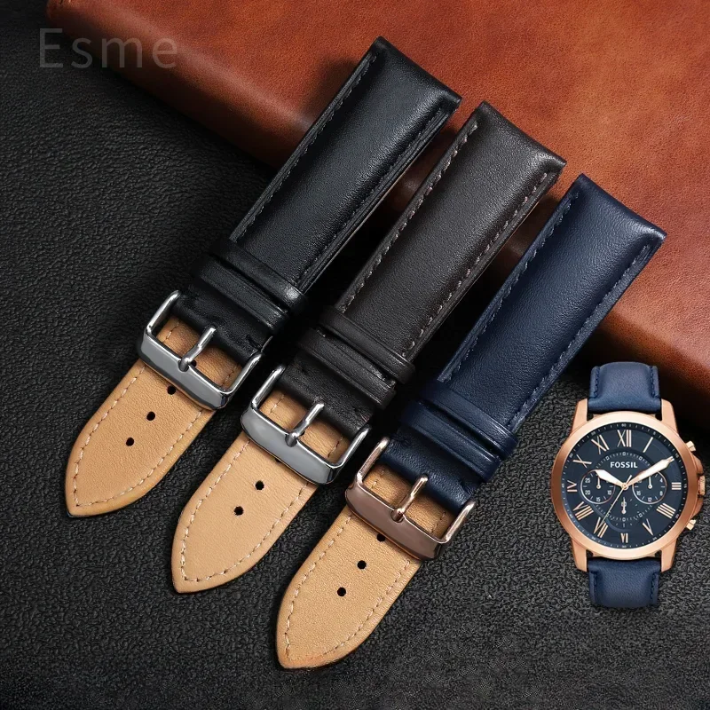 For Fossil Fs5061 Fs5237 Me3052 Genuine Cowhide Leather Durable Sweatproof Watchbands Men's Quick Release Strap 22mm 24mm