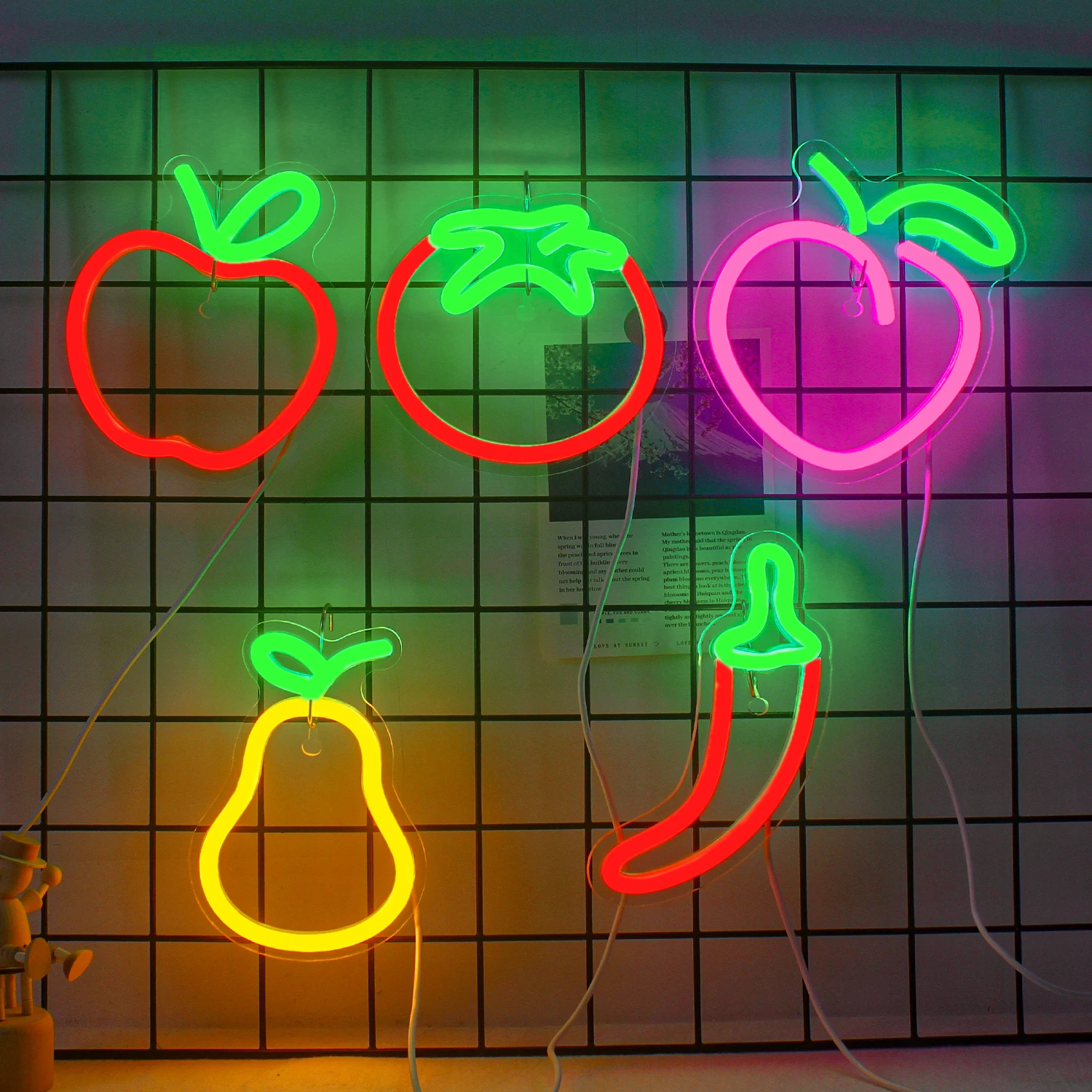 Mini Fruit Neon Signs Cute Fruits LED Lights For Wall Decor USB Powered Light Up Sign For Room Restaurant Bar Fruit Dessert Shop