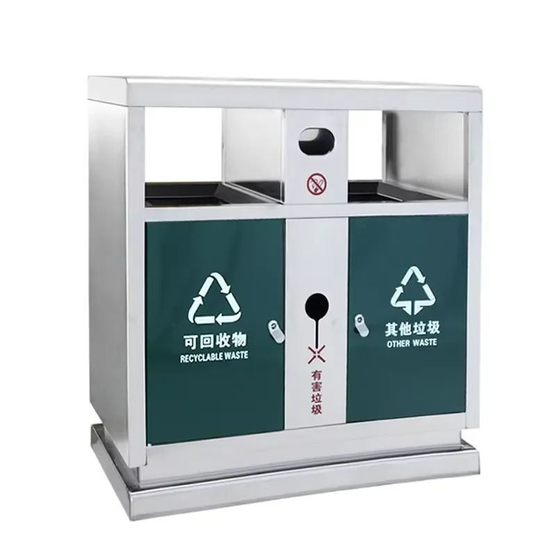 Modern Commercial Outdoor Street Trash Bin Stainless Steel Storage Bin with Vertical Structure and Lining