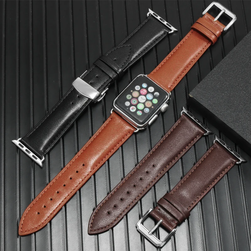 Leather Strap With Replacement Apple Iwatch8/8/s7/ s6/s5/s4 Series Flat Interface Leather Watcband  38/40/41/42/44/45/49mm.