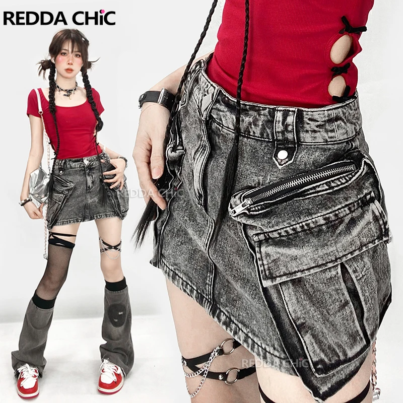 

REDDACHiC Big Pocket Cargo Skirt Leg Warmers Women Retro Gray Cowgirl Low Rise Mini Bodycon Denim Boots Cover Grunge Y2k Clothes